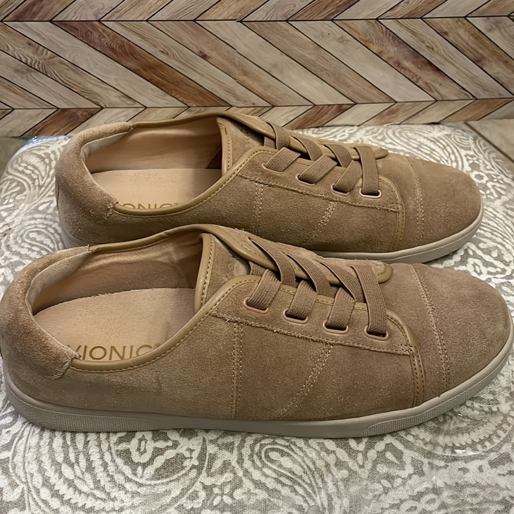 Vionic Jean Suede Sneakers Women Size 9.5 Slip On Leather Taupe Comfort Casual - Picture 5 of 9